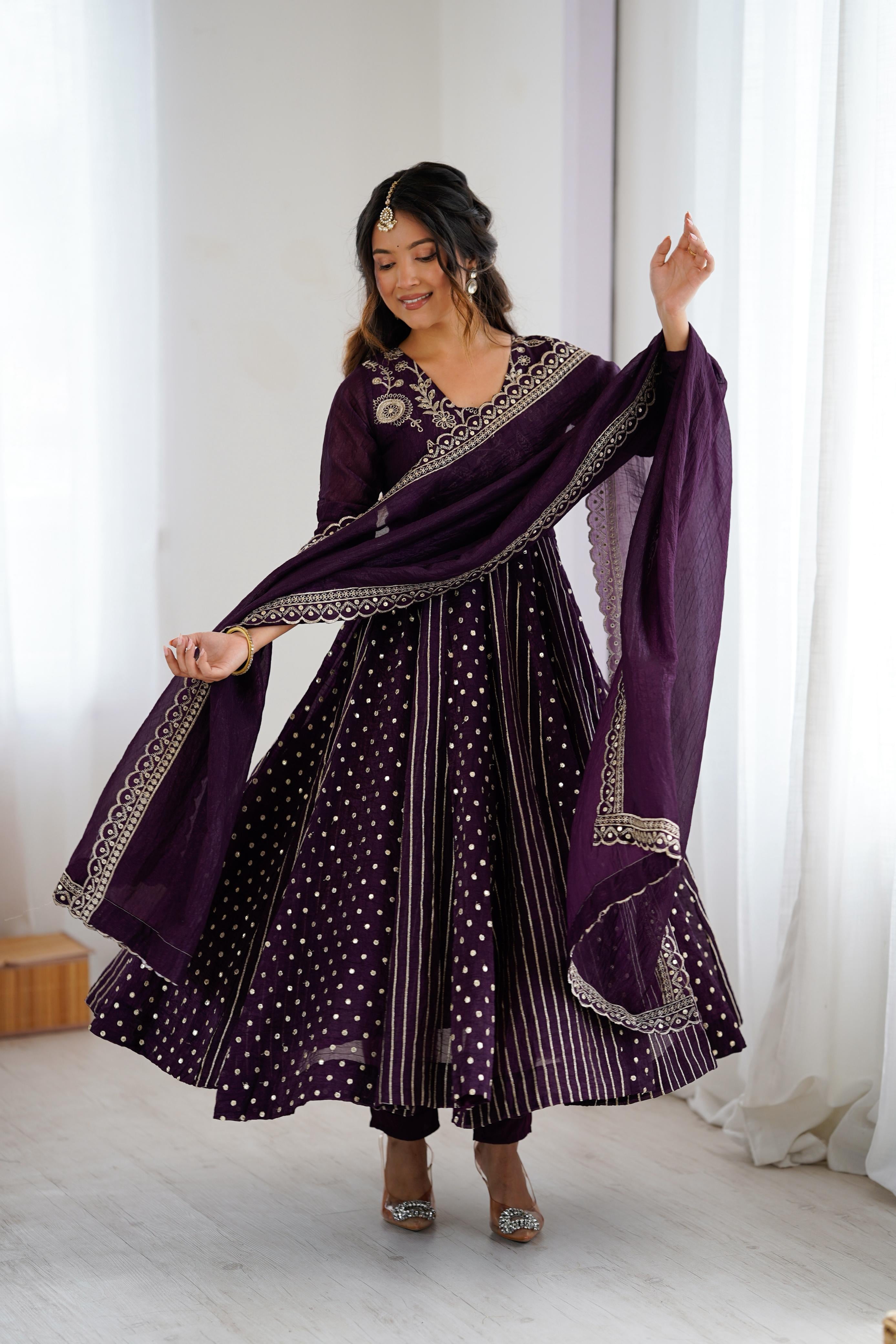 Noor-E-Purple Embroidery Anarkali Gown Set