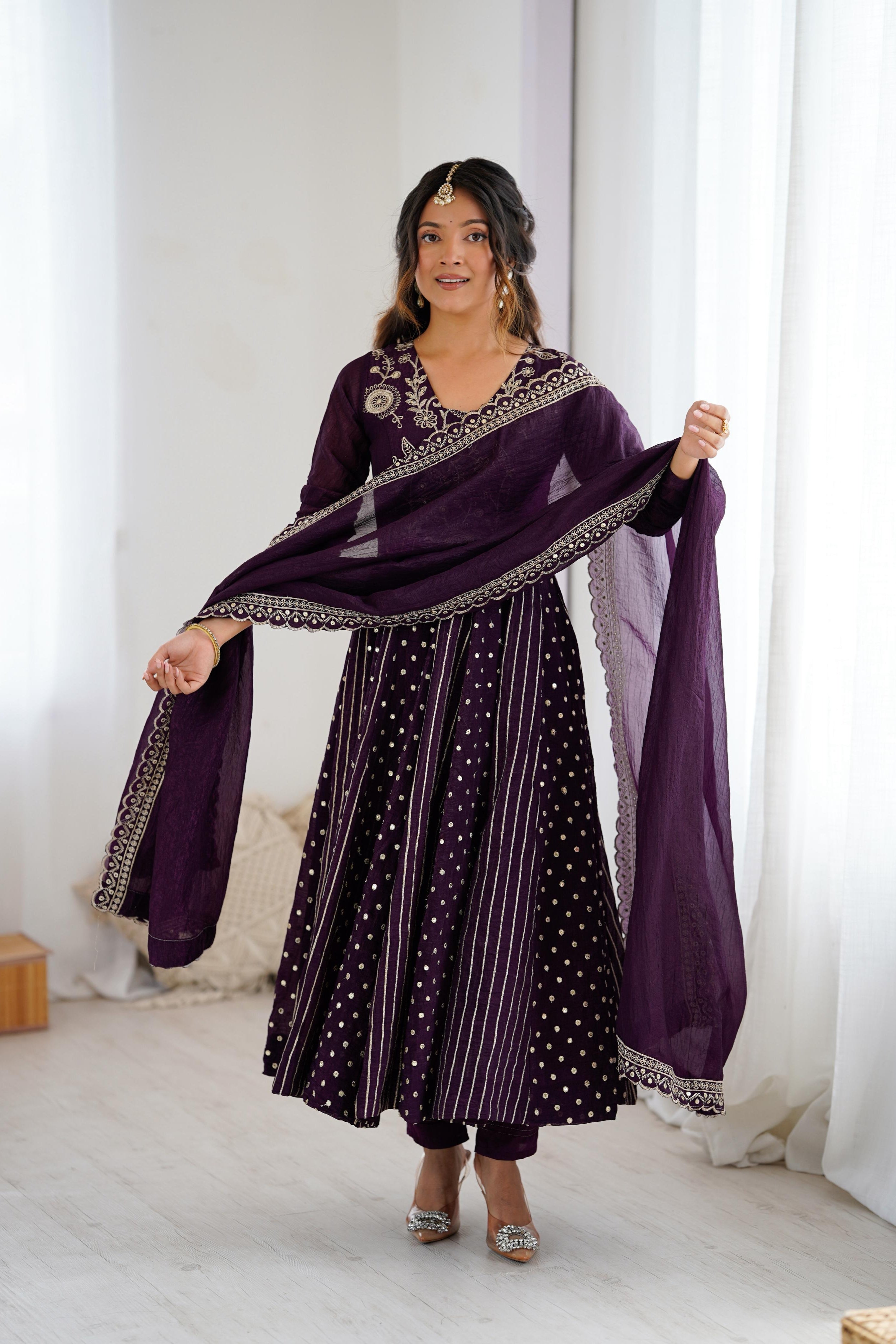Noor-E-Purple Embroidery Anarkali Gown Set