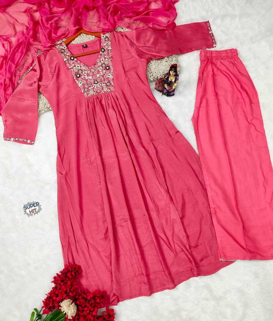 Noor-E-Gulab Embroidered Viscose Chinon Suit Set