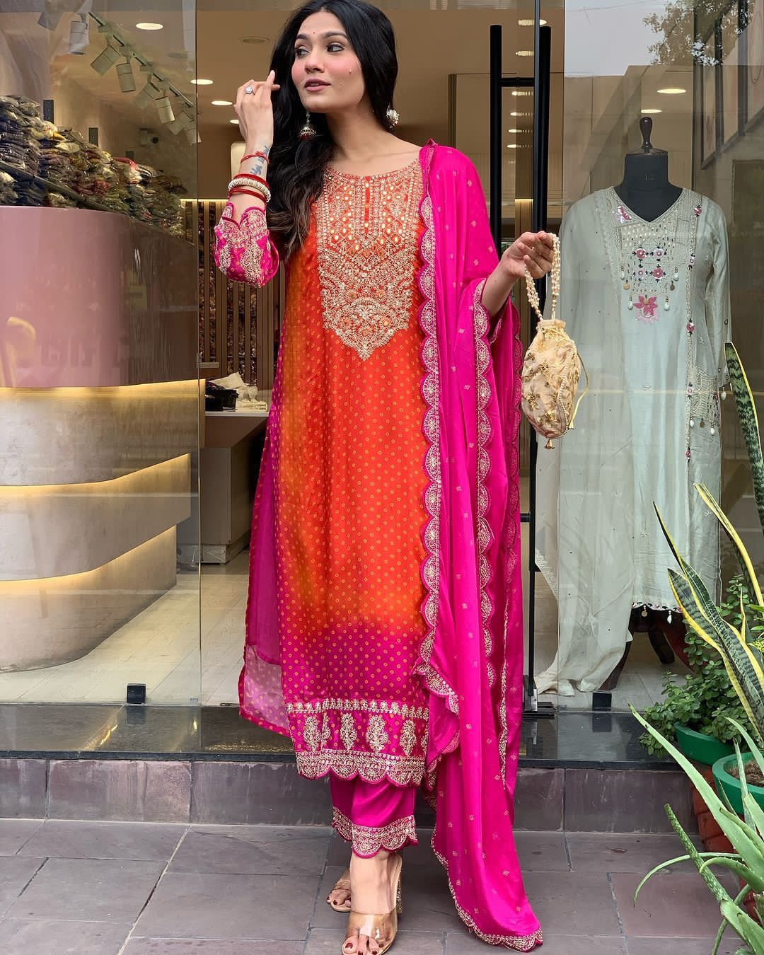 Beautiful Gulnaar Chinon Print Suit Set