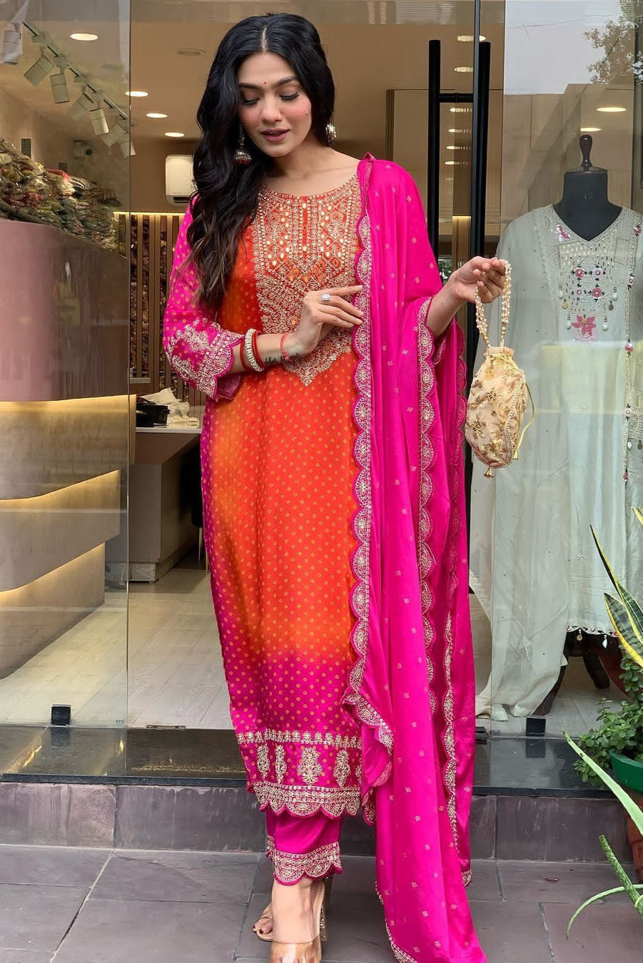 Beautiful Gulnaar Chinon Print Suit Set