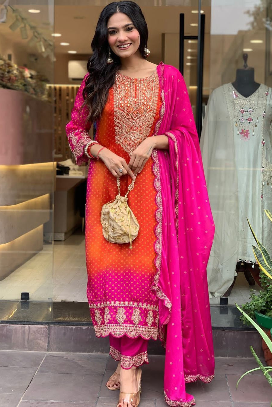 Beautiful Gulnaar Chinon Print Suit Set