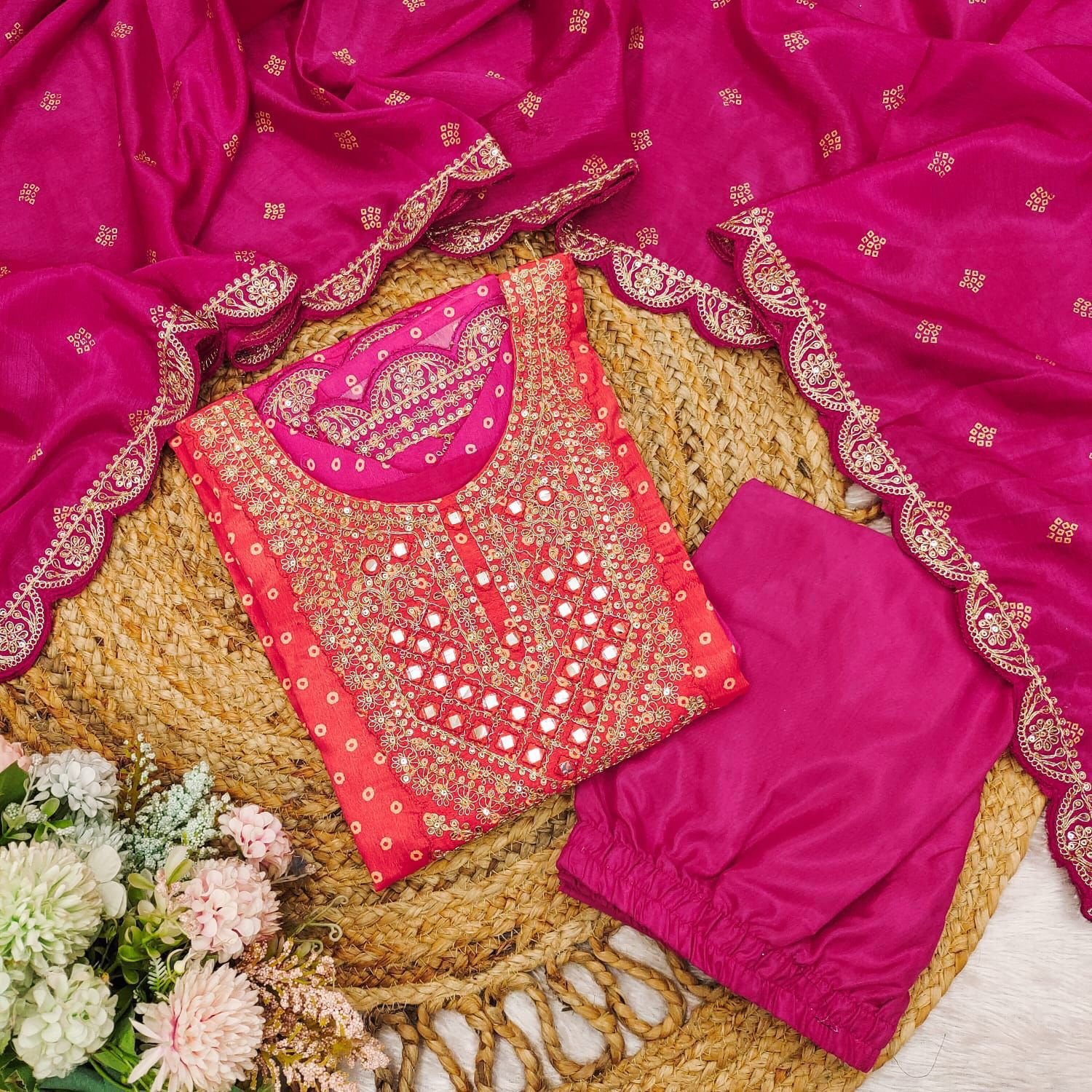Beautiful Gulnaar Chinon Print Suit Set