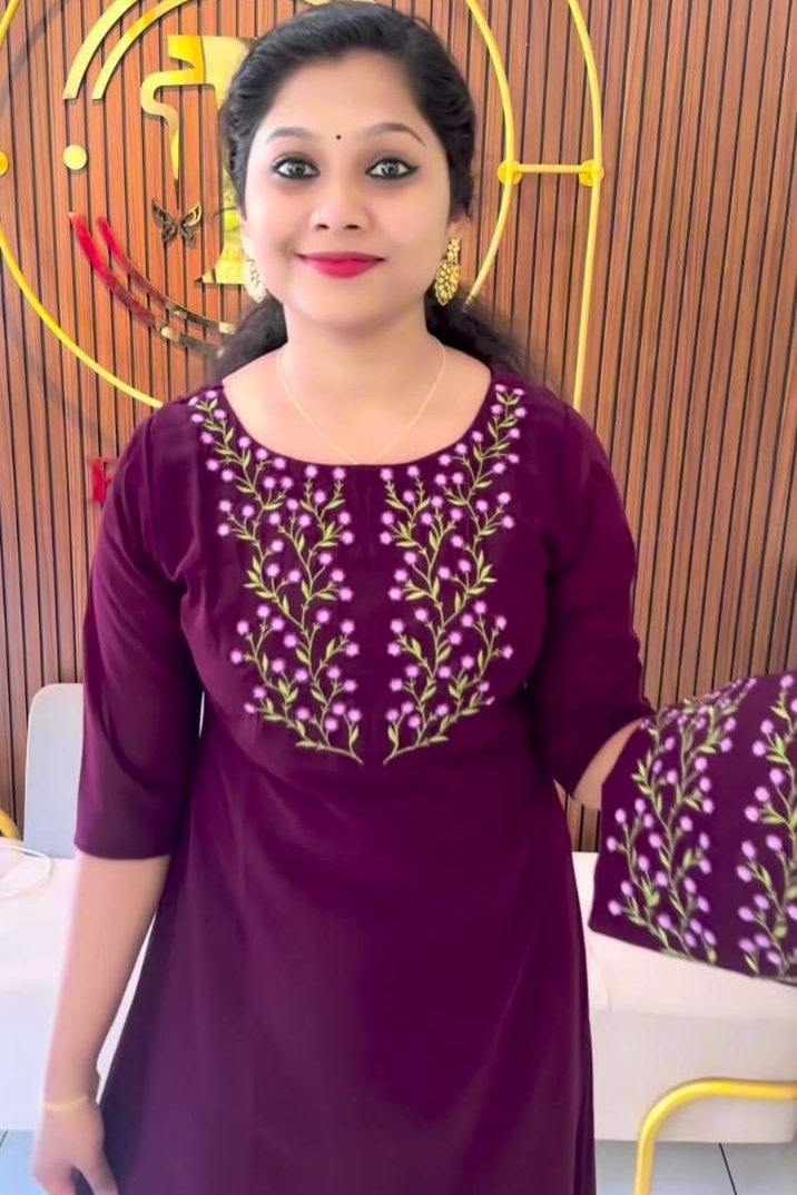 Purple Fox Georgette Embroidered Gown