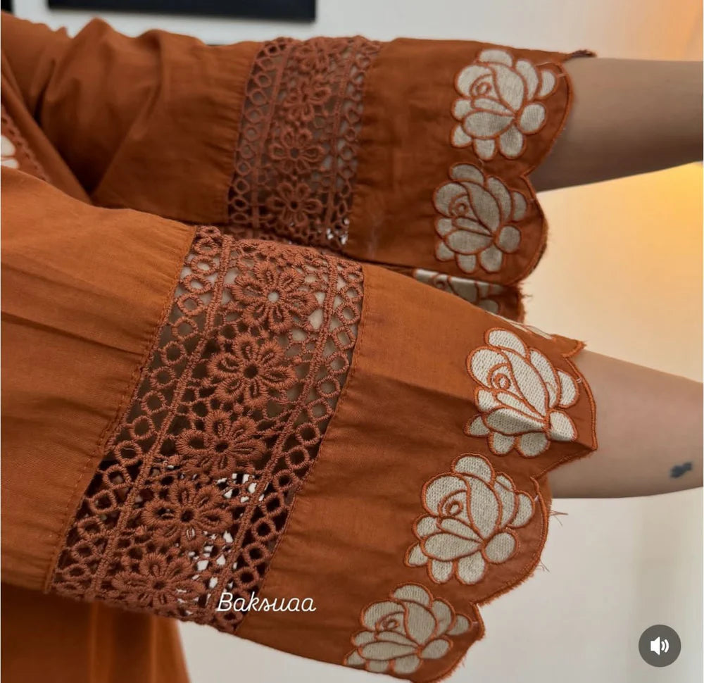 Rangreza Embroidered Cotton Straight Kurta Pant Dupatta Set