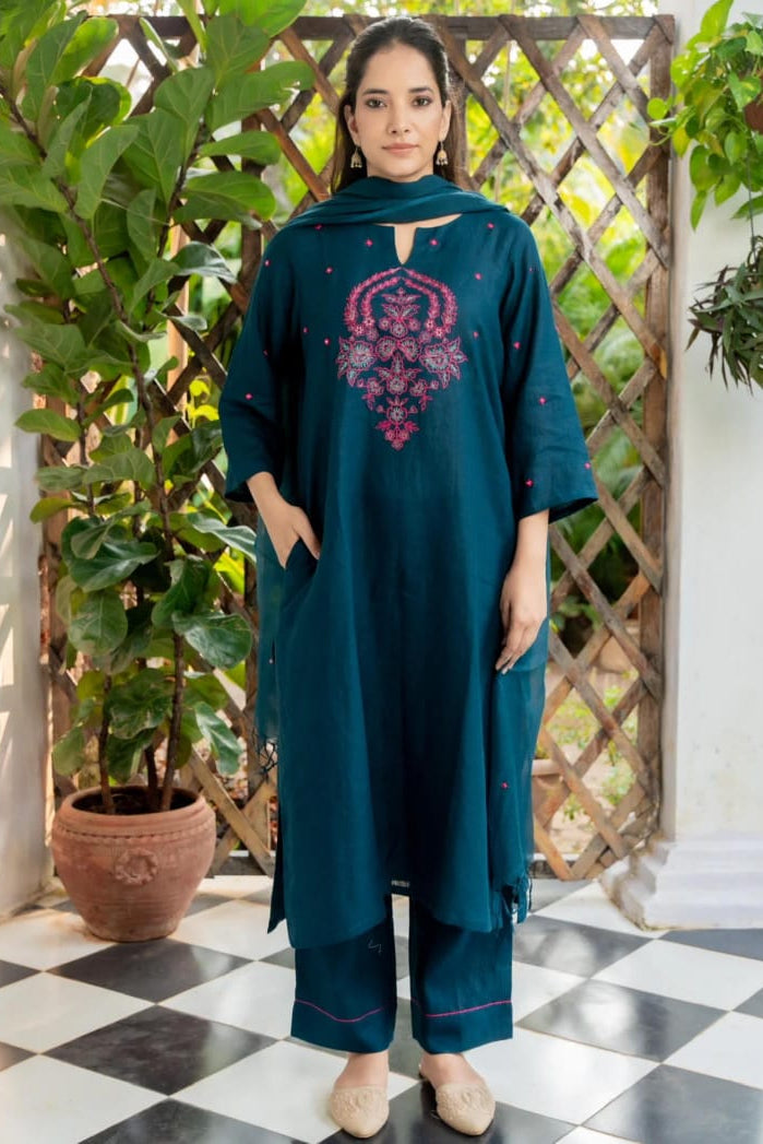 Morpanki Blossom Cotton Slub Kurta Set
