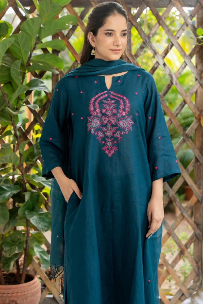 Morpanki Blossom Cotton Slub Kurta Set
