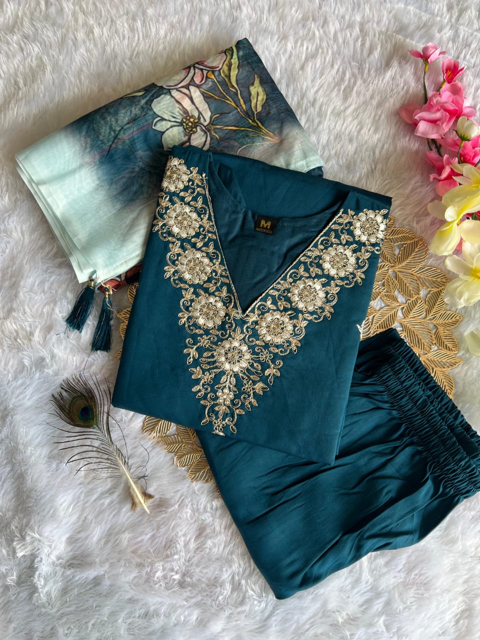 Roman Silk Designer Kurti Pant Dupatta Set
