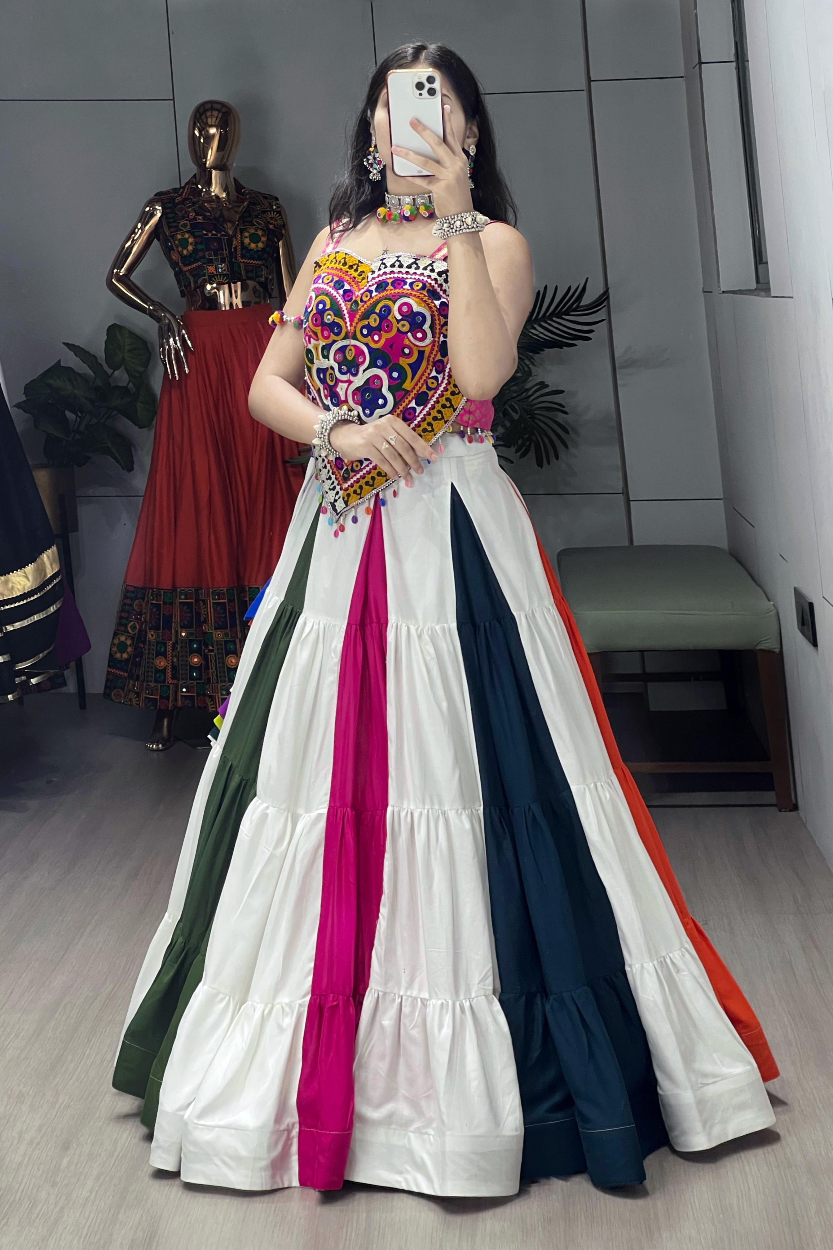 Zankaar Kutchi Mirror Work Navratri Lehenga Choli Set