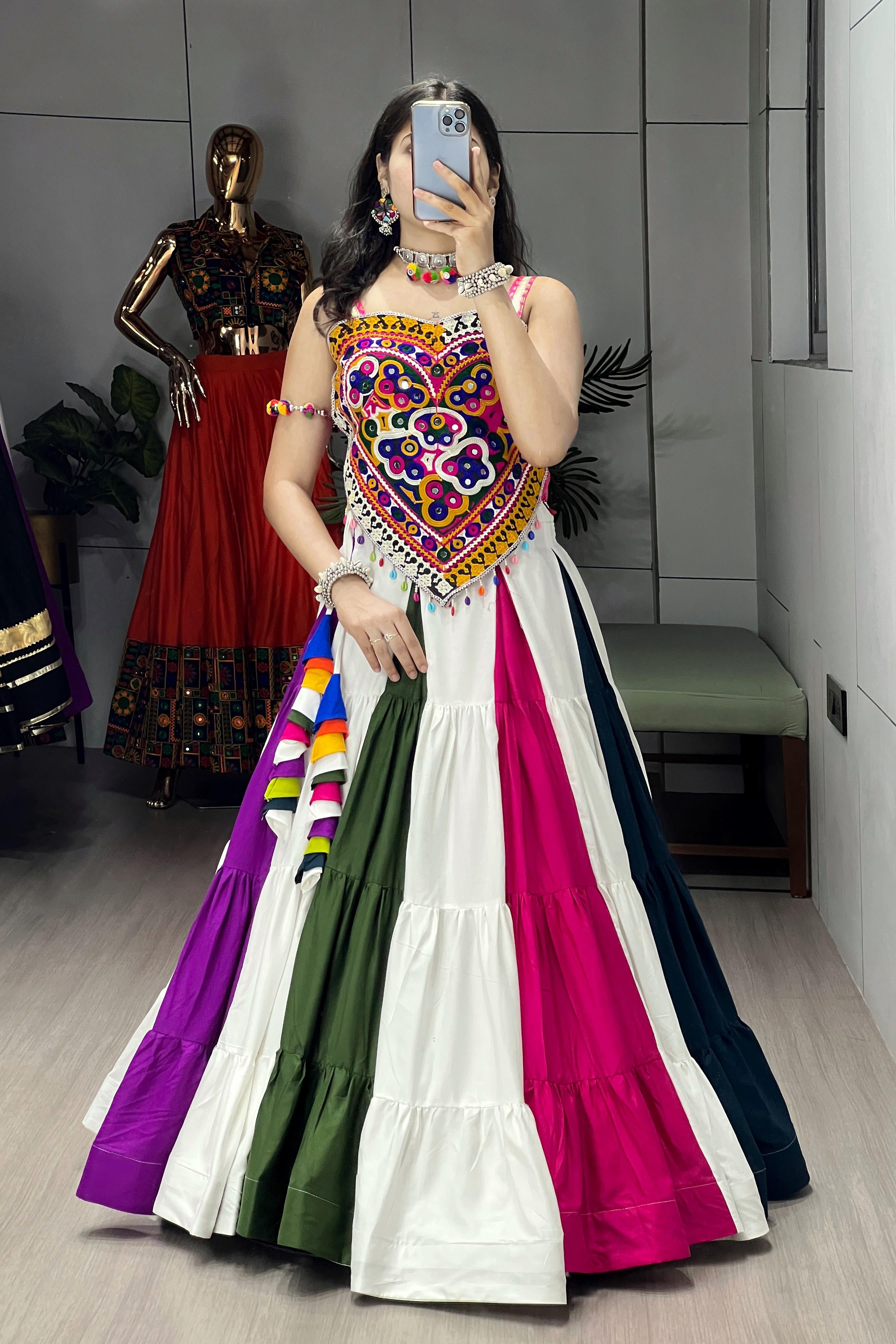 Zankaar Kutchi Mirror Work Navratri Lehenga Choli Set