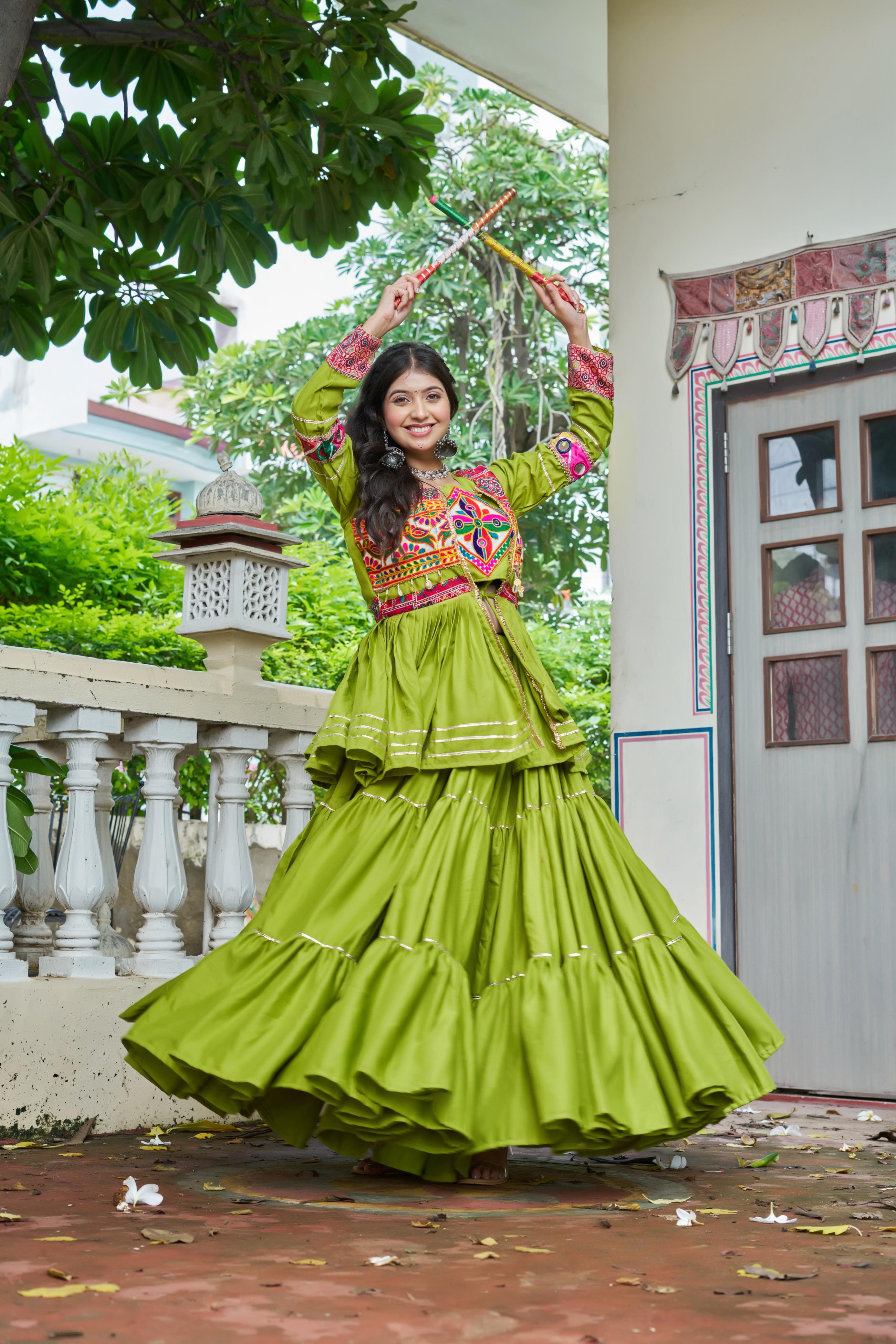 Mahendi Gamthi Mirror Work Lehenga Choli with Koti
