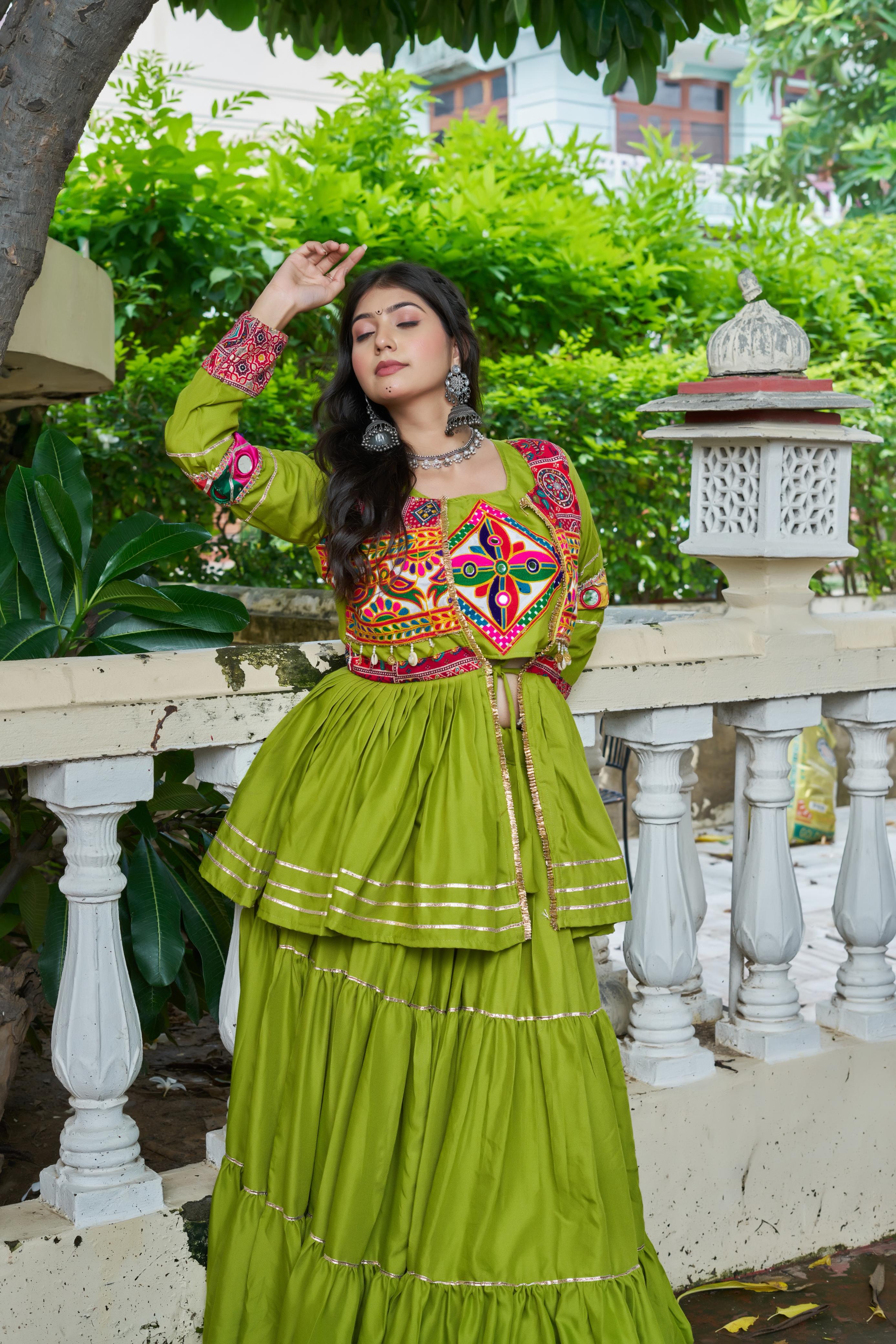 Mahendi Gamthi Mirror Work Lehenga Choli with Koti