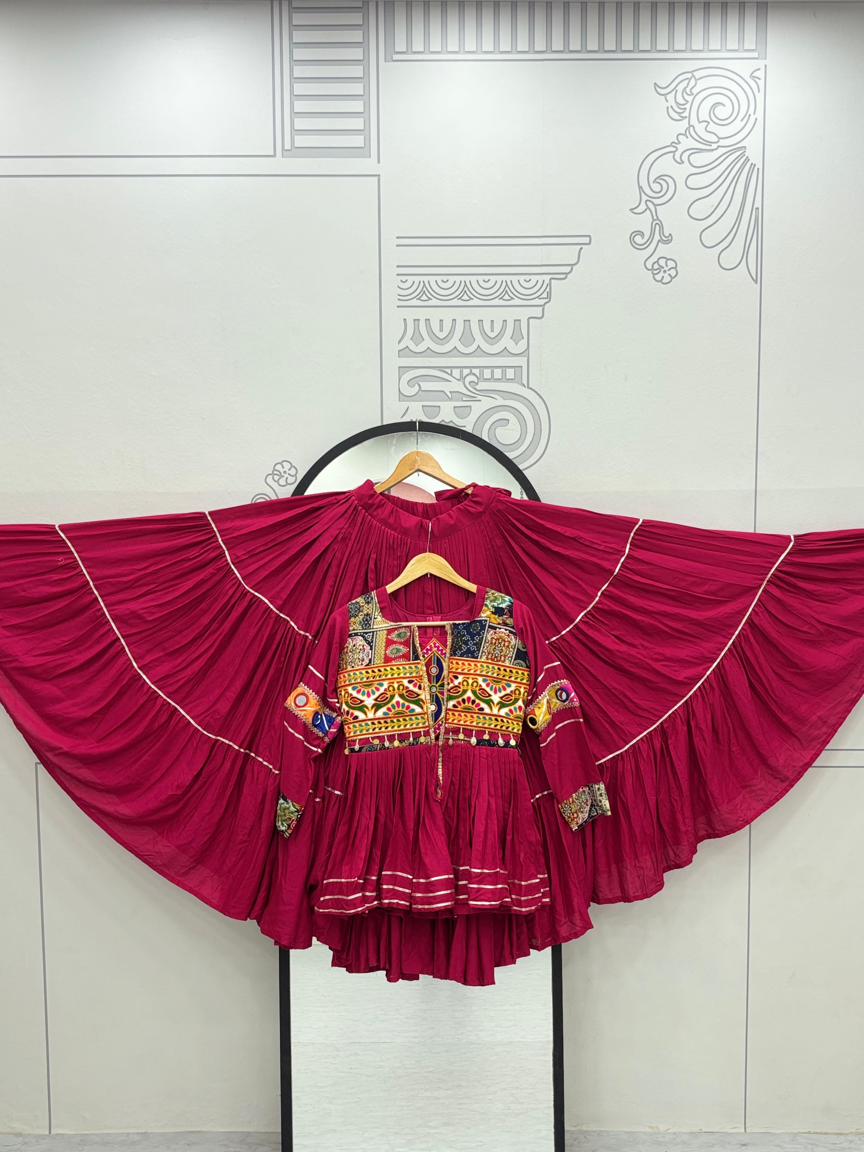 Pink Gamthi Mirror Work Lehenga Choli with Koti