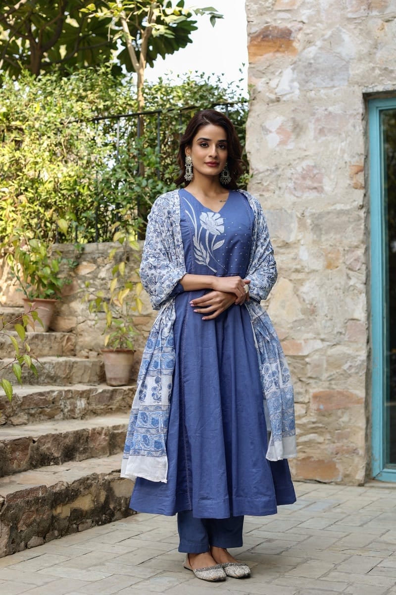 Neelpari Blue Flair Cotton Kurta Set