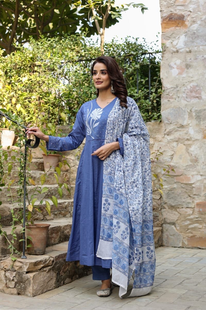 Neelpari Blue Flair Cotton Kurta Set