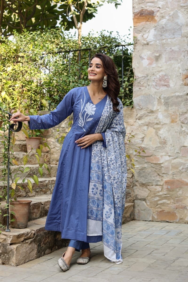 Neelpari Blue Flair Cotton Kurta Set