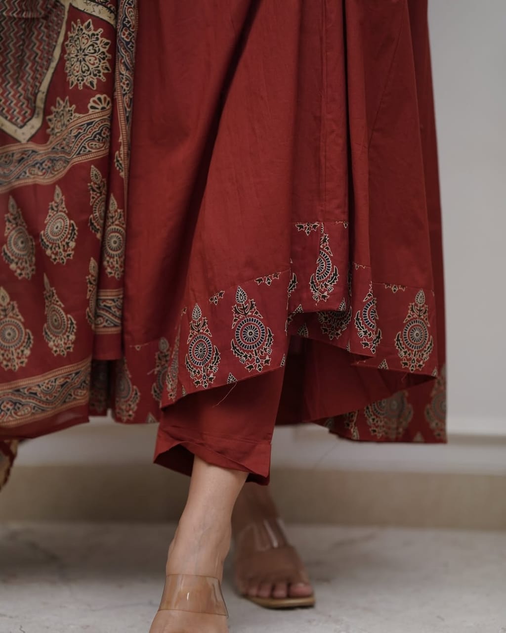 Brown Katha Work Anarkali Kurta Set