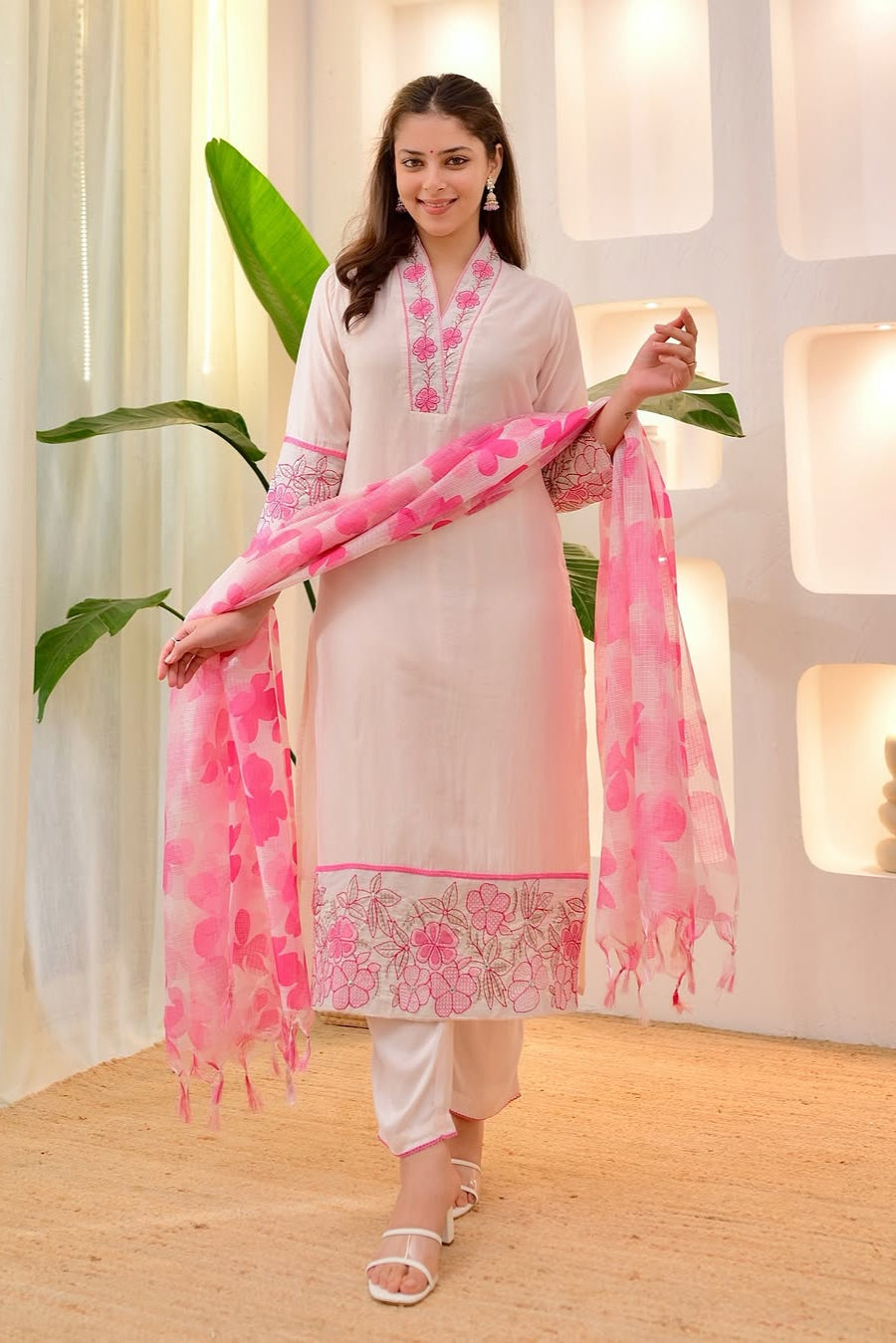 Noor-E-Nazakat White Cotton Flex Embroidery Suit Set