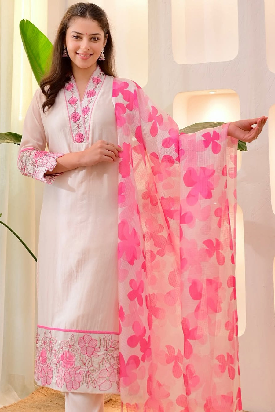 Noor-E-Nazakat White Cotton Flex Embroidery Suit Set