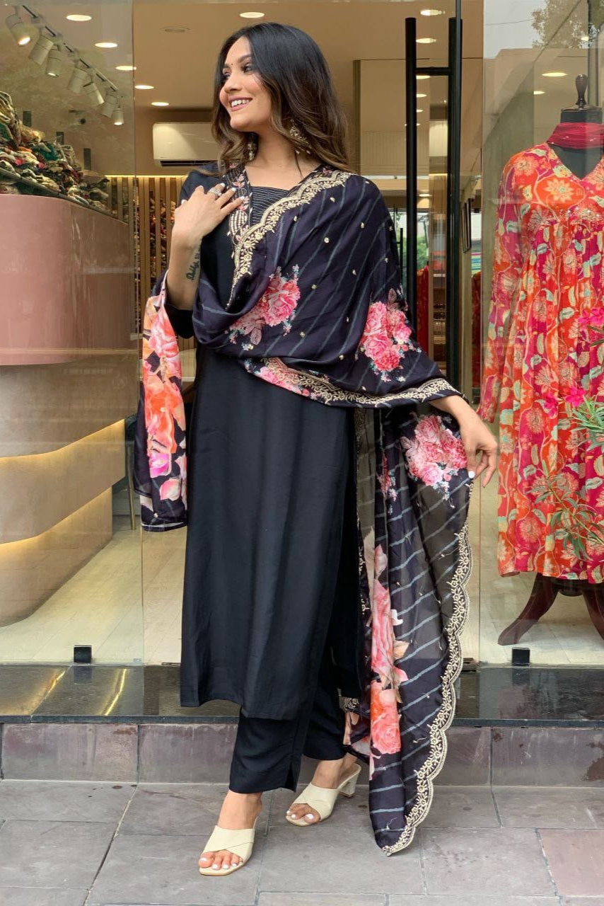 Rayon Midnight Elegance Embroidered Suit Set