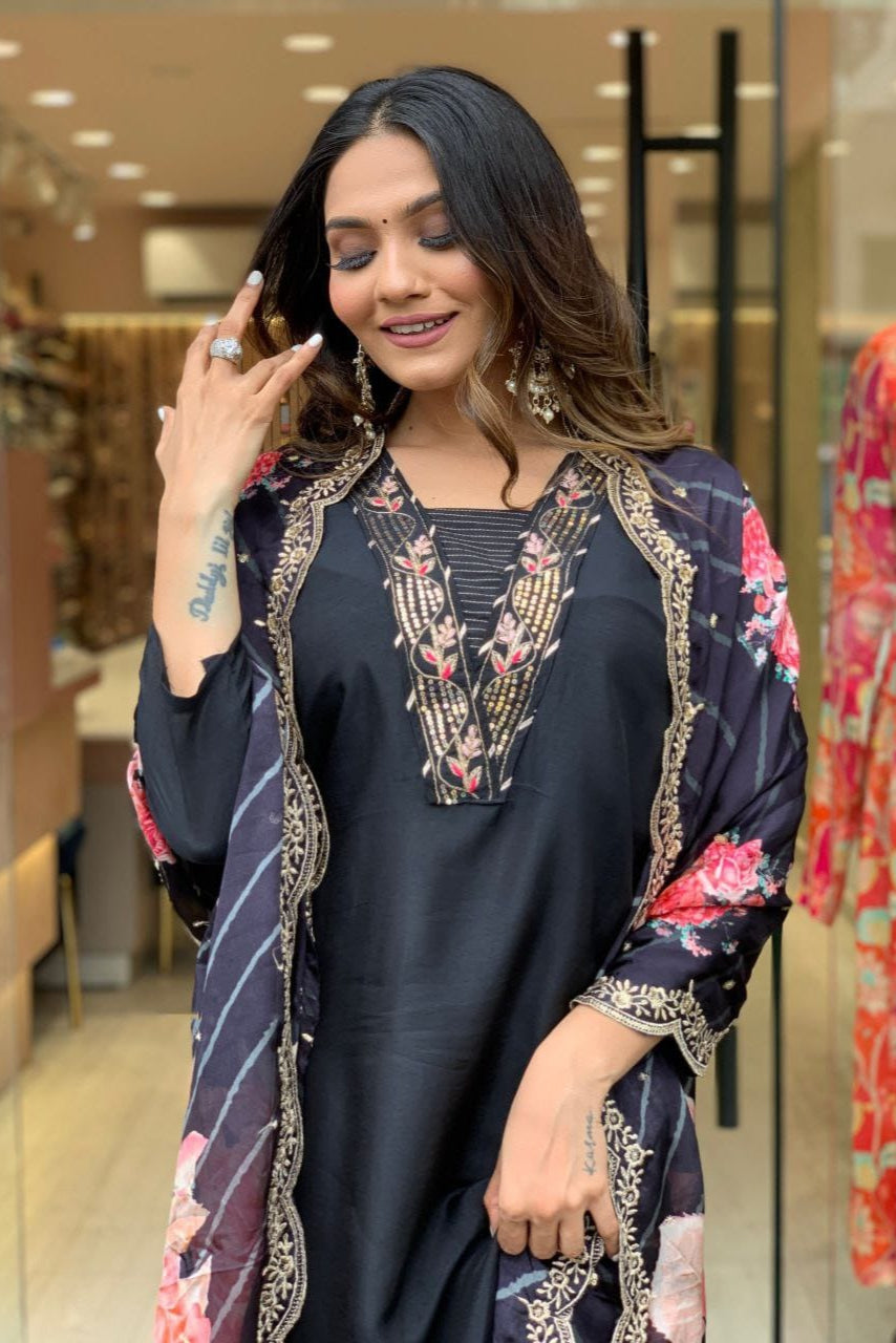 Rayon Midnight Elegance Embroidered Suit Set
