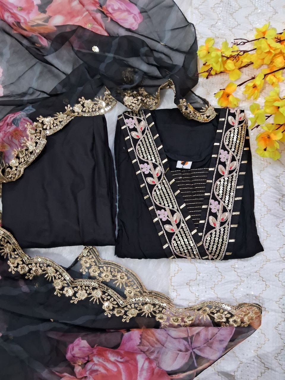 Rayon Midnight Elegance Embroidered Suit Set