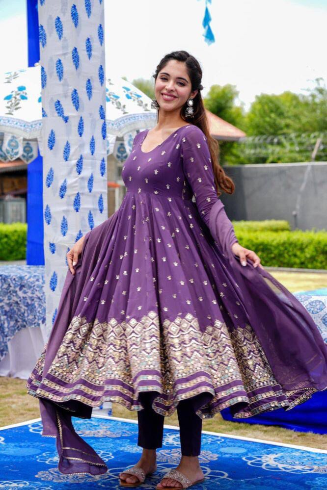 Royal Embroidered Micro Pant & Georgette Dupatta Gown Set