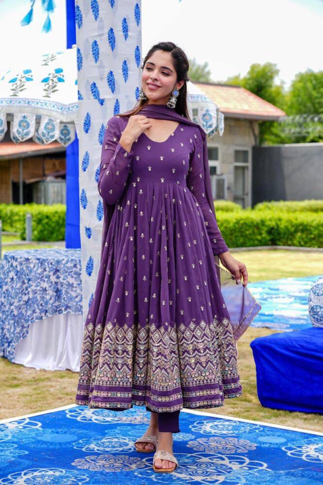 Royal Embroidered Micro Pant & Georgette Dupatta Gown Set