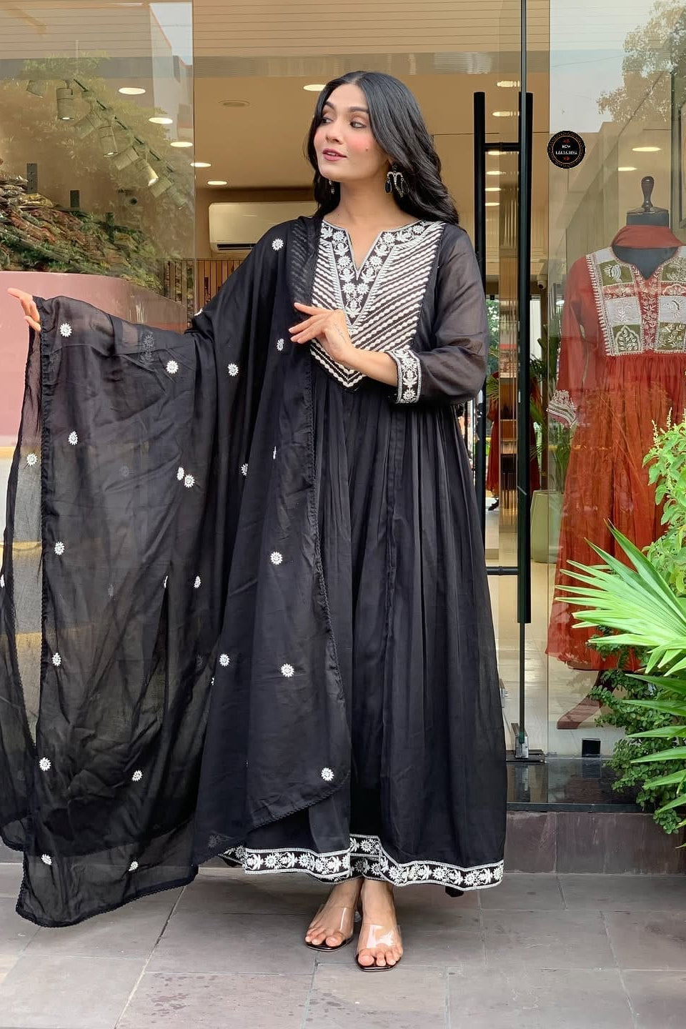 Midnight Grace Anarkali Kurta Set With Premium Cotton Pant & Malmal Dupatta