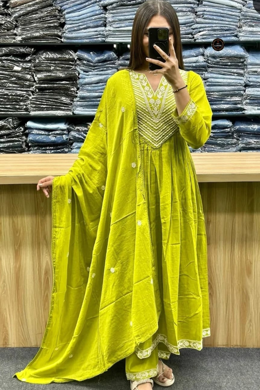 Midnight Grace Anarkali Kurta Set With Premium Cotton Pant & Malmal Dupatta