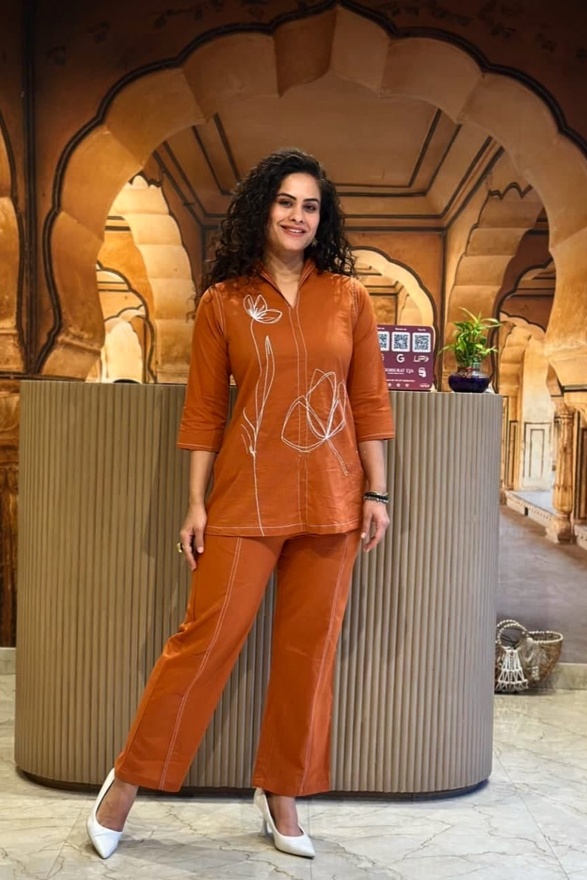 Orange Serenity Embroidered Co-ord Set