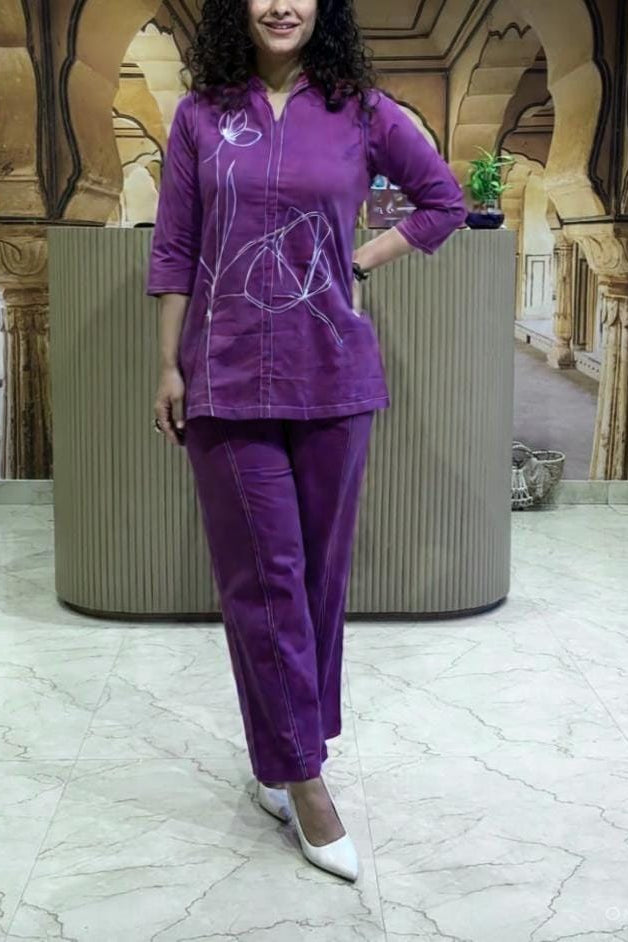 Purple Serenity Embroidered Co-ord Set