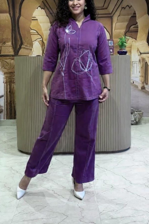 Purple Serenity Embroidered Co-ord Set