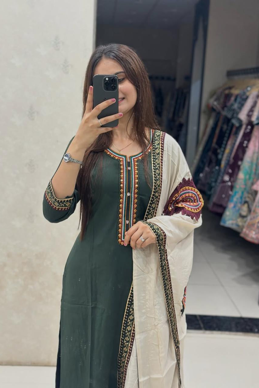 Noorvi Green Sequin Embroidered Cotton Suit Set