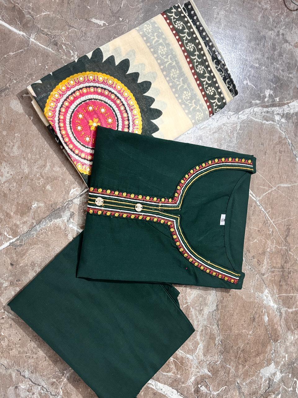 Noorvi Green Sequin Embroidered Cotton Suit Set