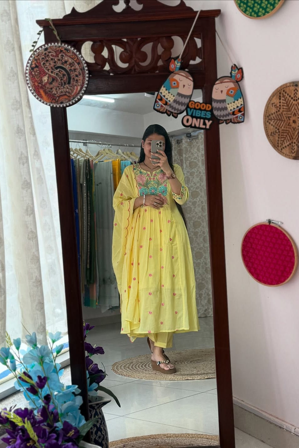 Nooré Sitara Cotton Embroidered Suit Set with Chinnon Crush Dupatta