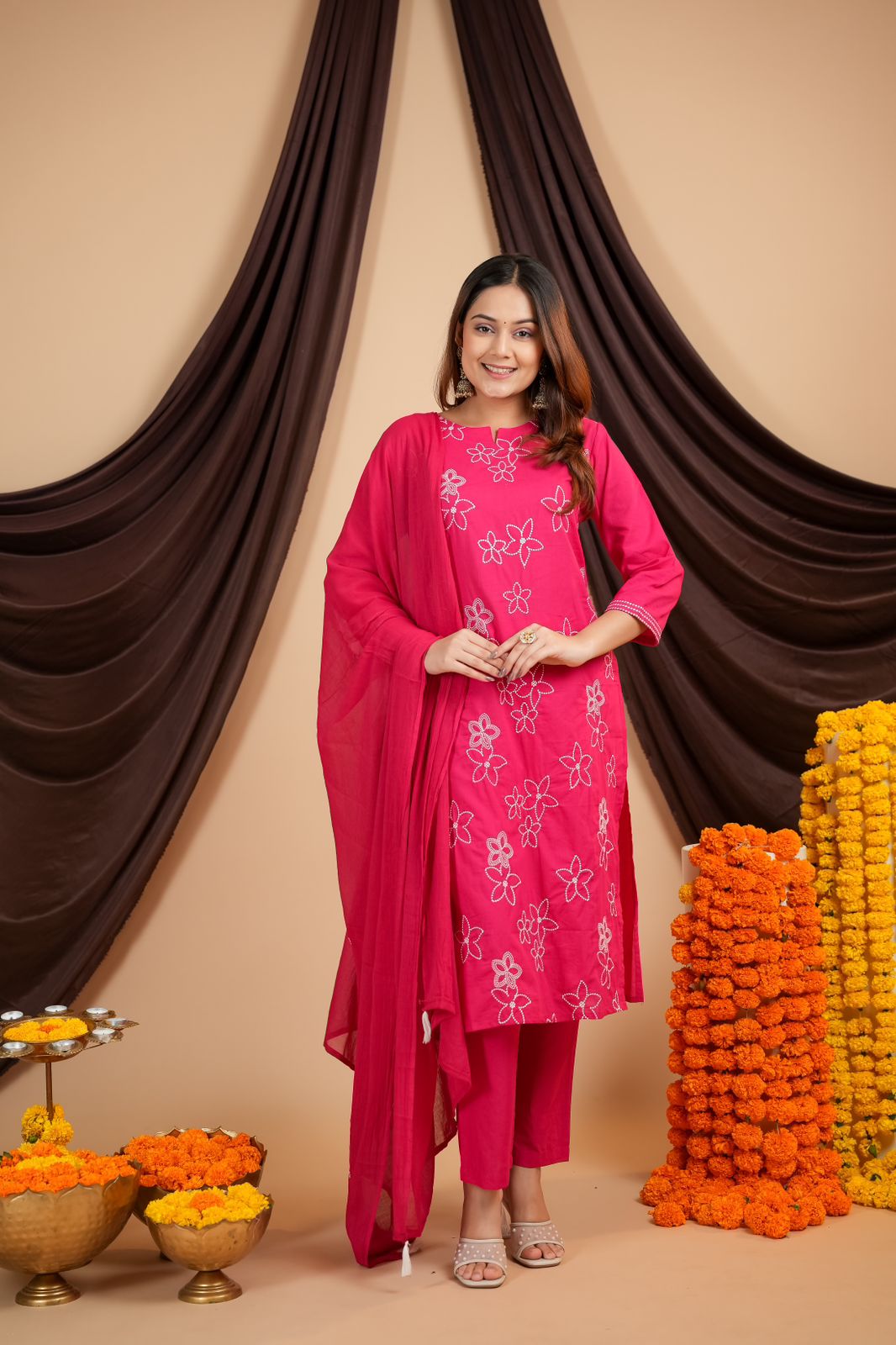Taj Gulnaaz Pink Embroidered Flex Cotton Khadi Suit Set
