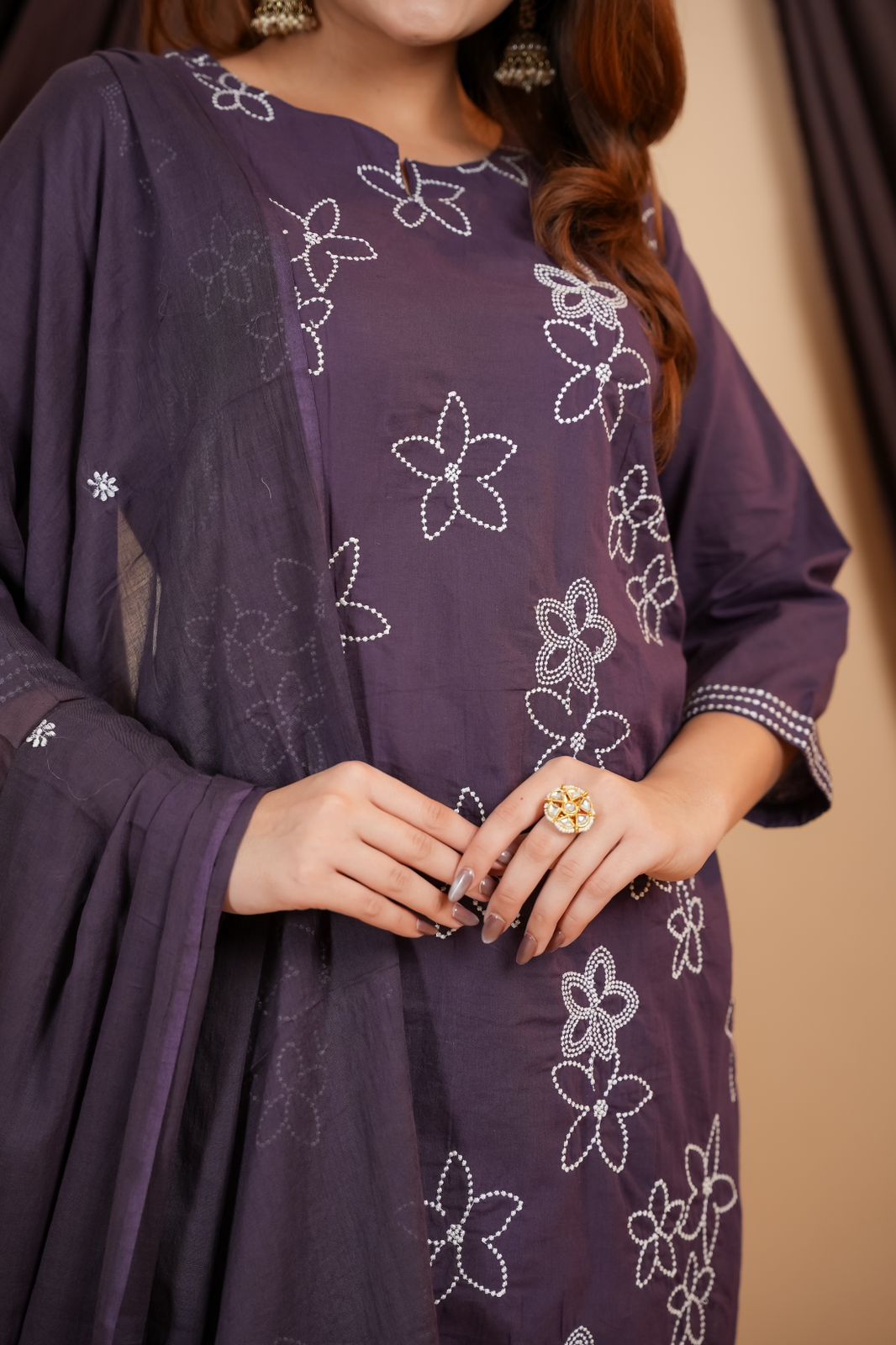 Taj Gulnaaz Blue Embroidered Flex Cotton Khadi Suit Set