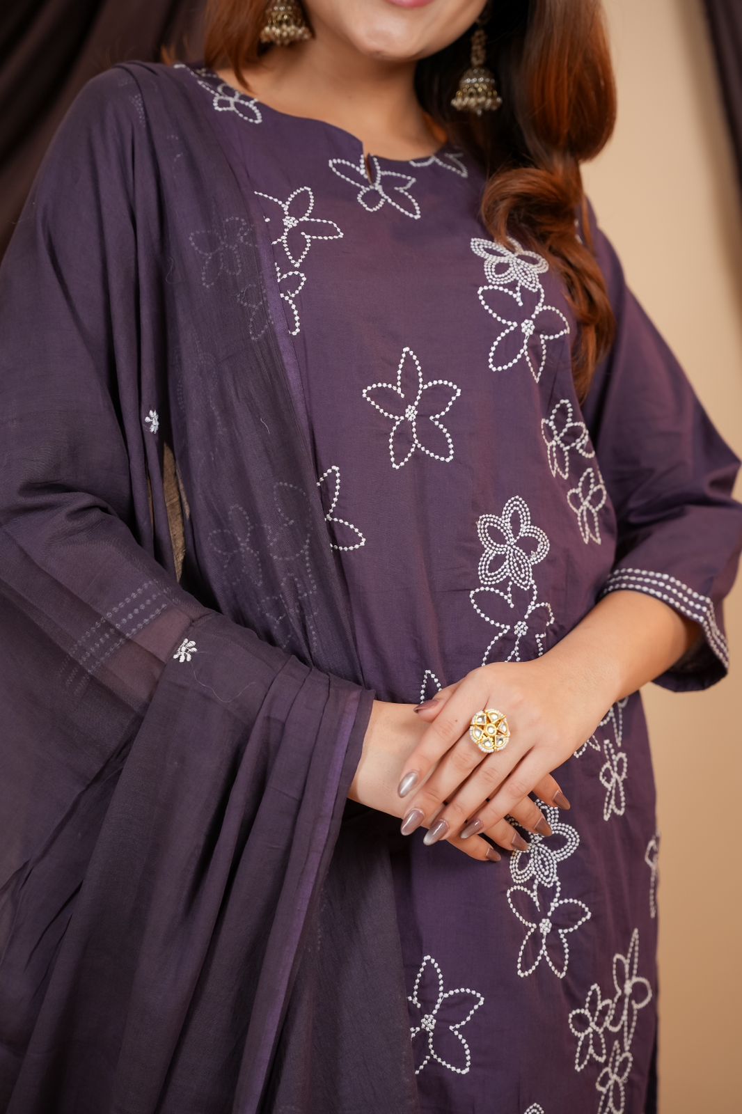 Taj Gulnaaz Blue Embroidered Flex Cotton Khadi Suit Set