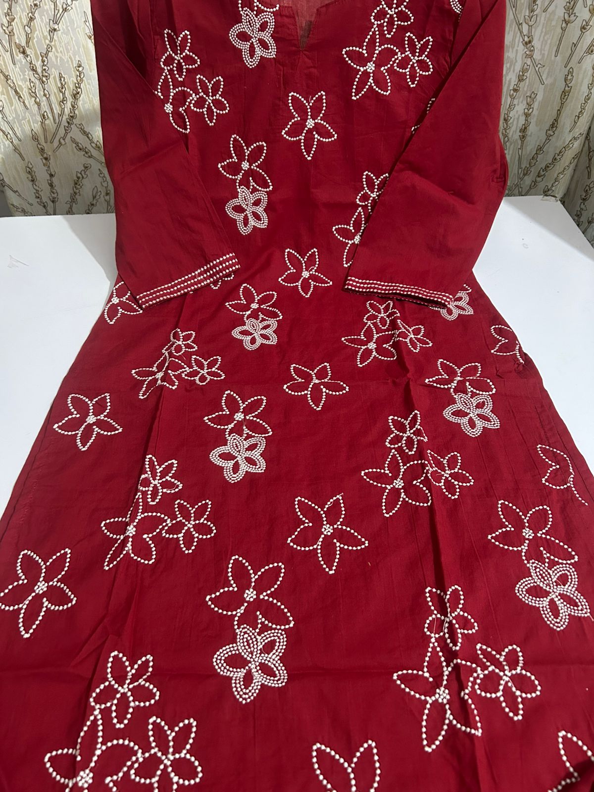 Taj Gulnaaz Red Embroidered Flex Cotton Khadi Suit Set