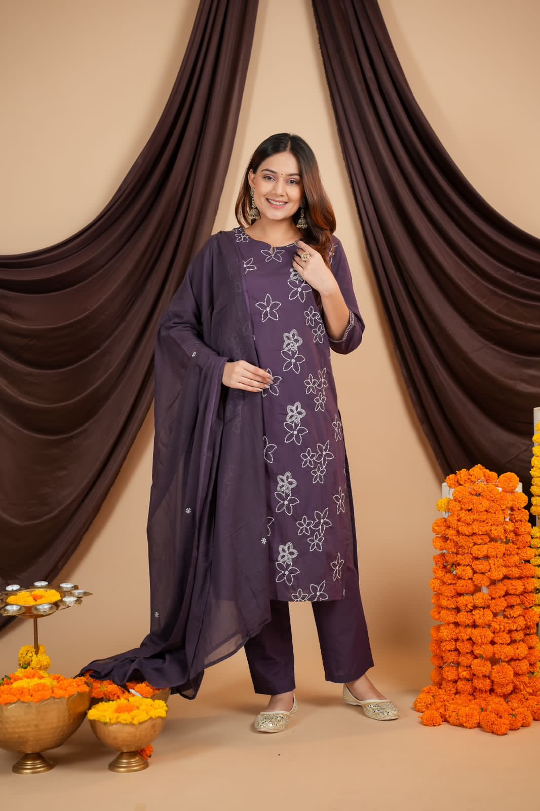 Taj Gulnaaz Blue Embroidered Flex Cotton Khadi Suit Set
