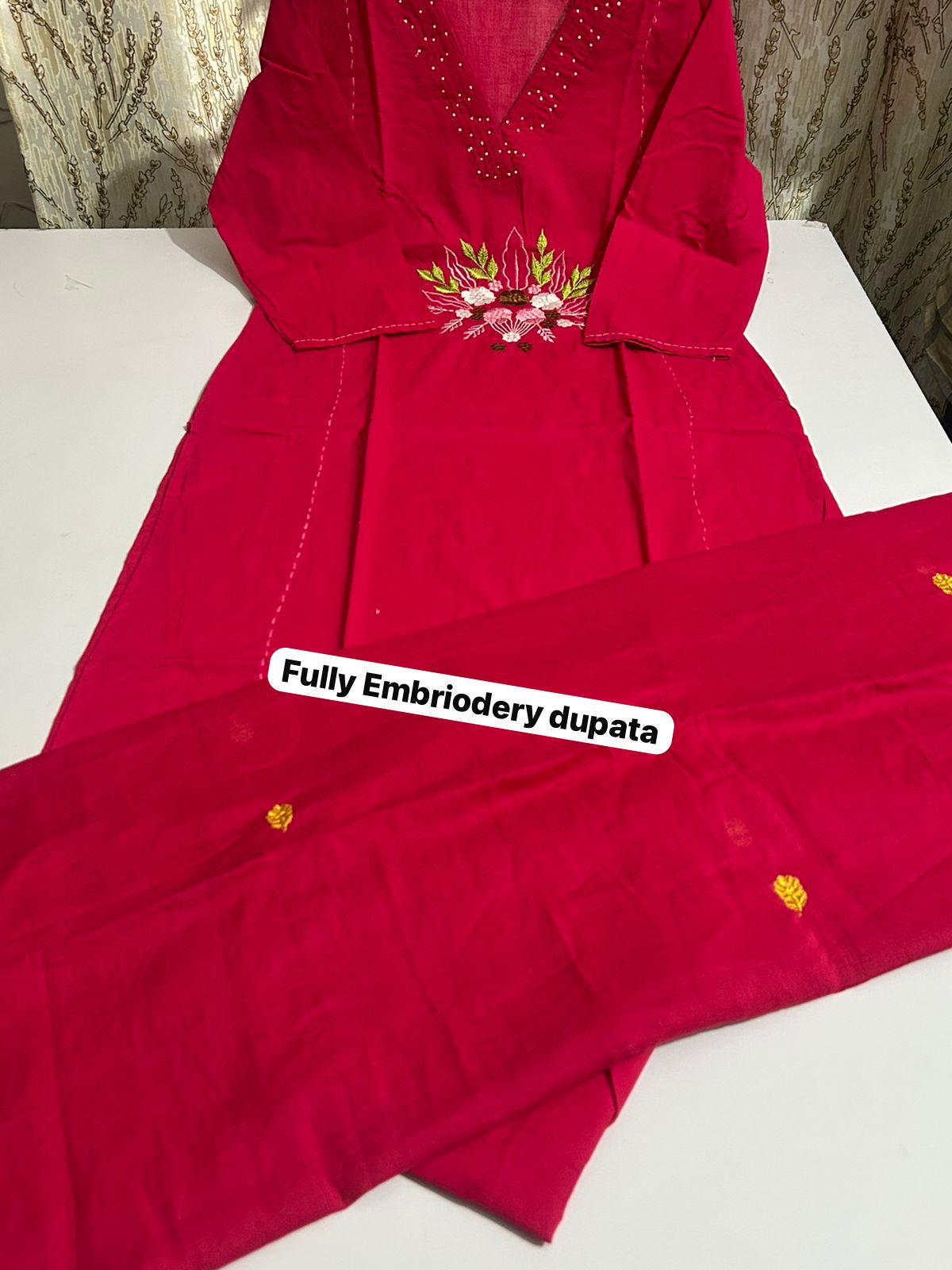 Kantha Noor Pink Cotton Khadi Handwork Suit Set