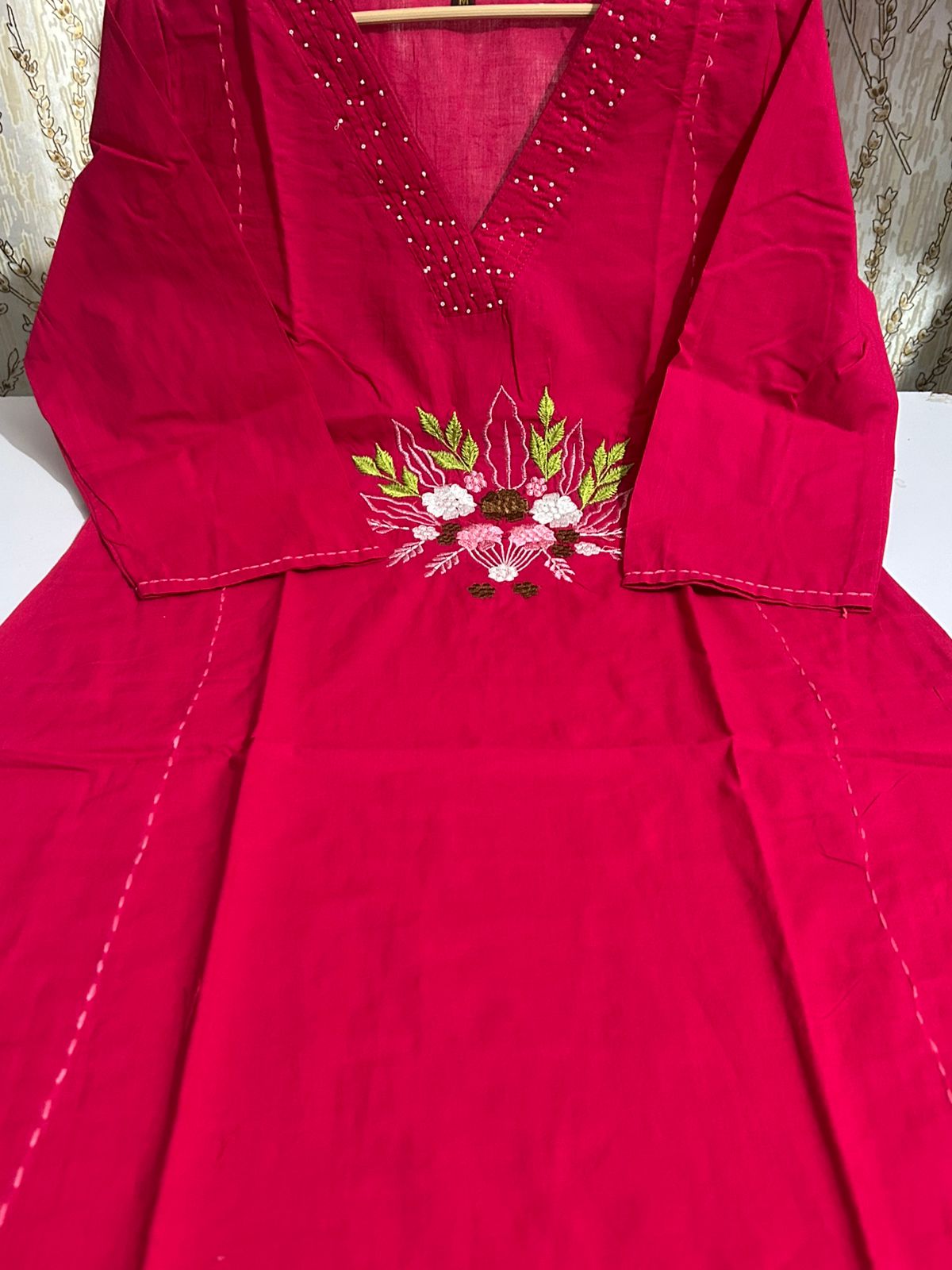 Kantha Noor Pink Cotton Khadi Handwork Suit Set