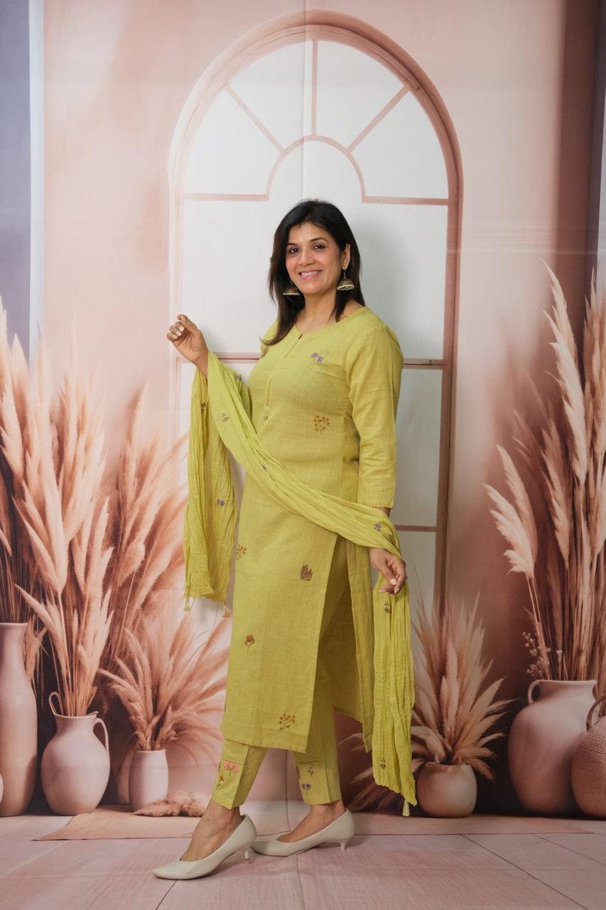 Taj Kantha Charm Cotton Khadi Suit Set