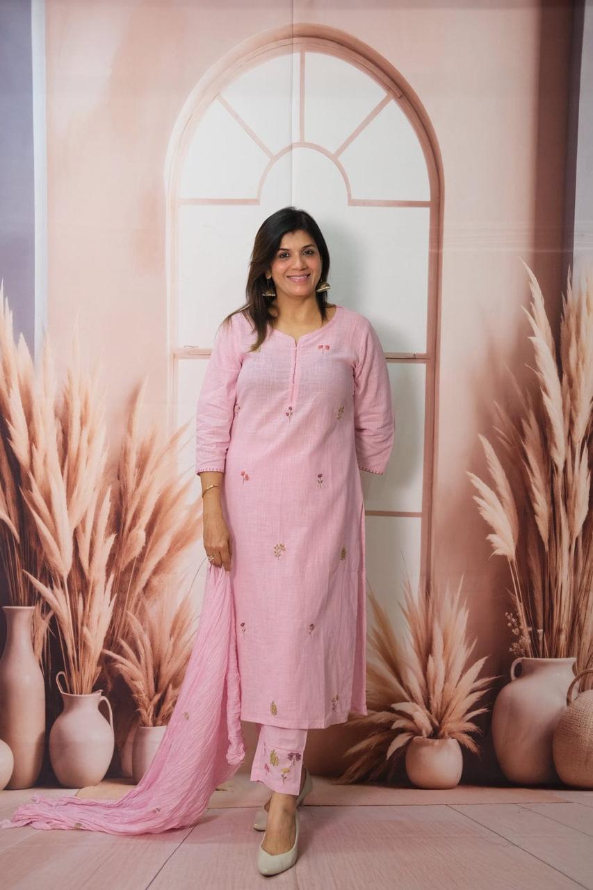 Taj Kantha Charm Cotton Khadi Suit Set