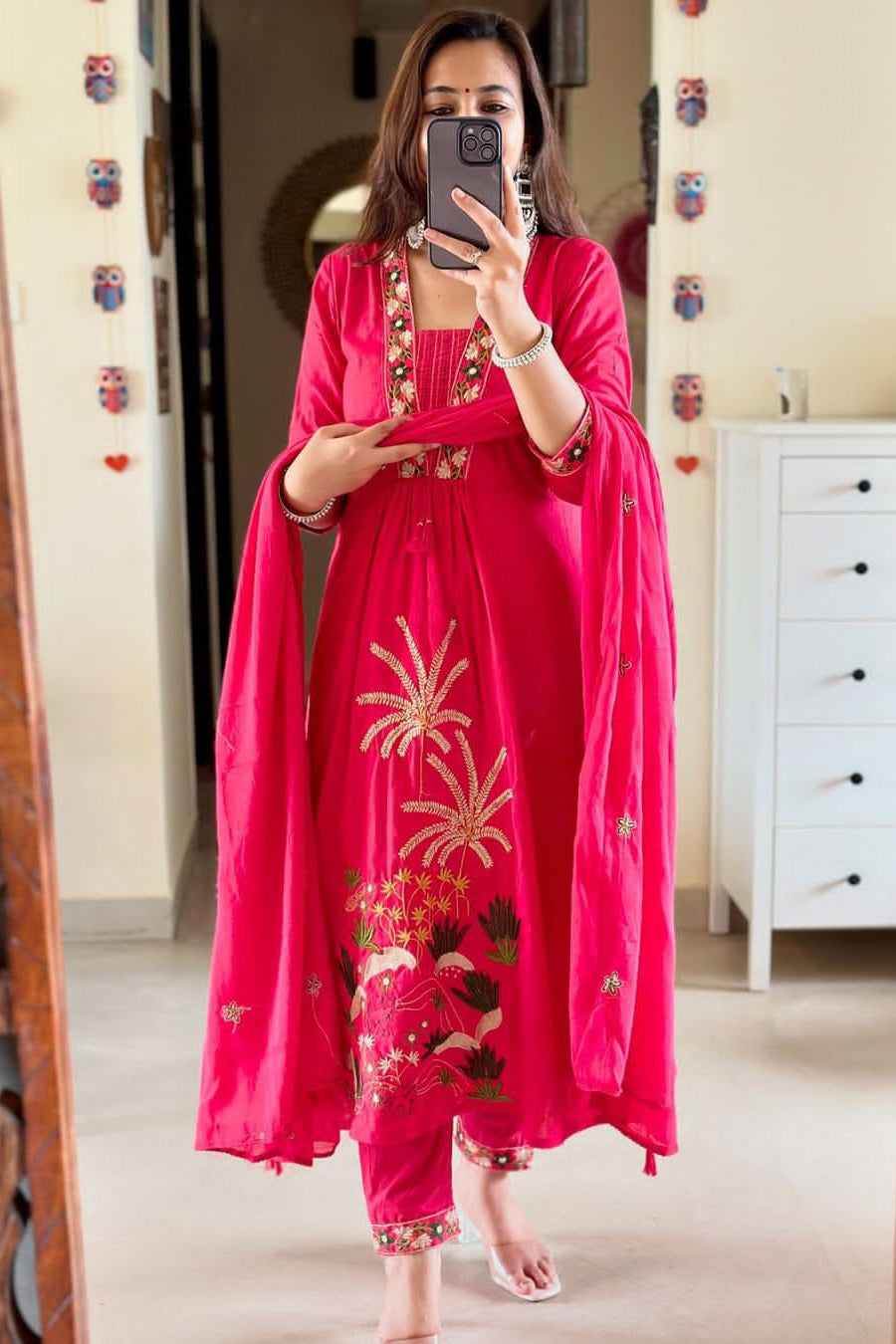 Ruhani Pink Heavy Cotton Embroidered Suit Set