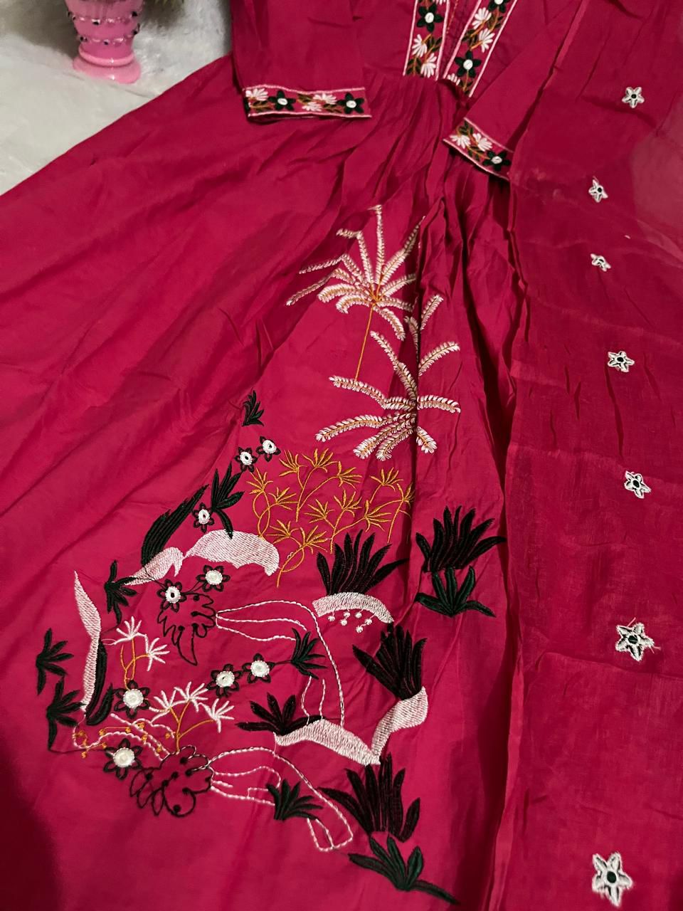 Ruhani Pink Heavy Cotton Embroidered Suit Set