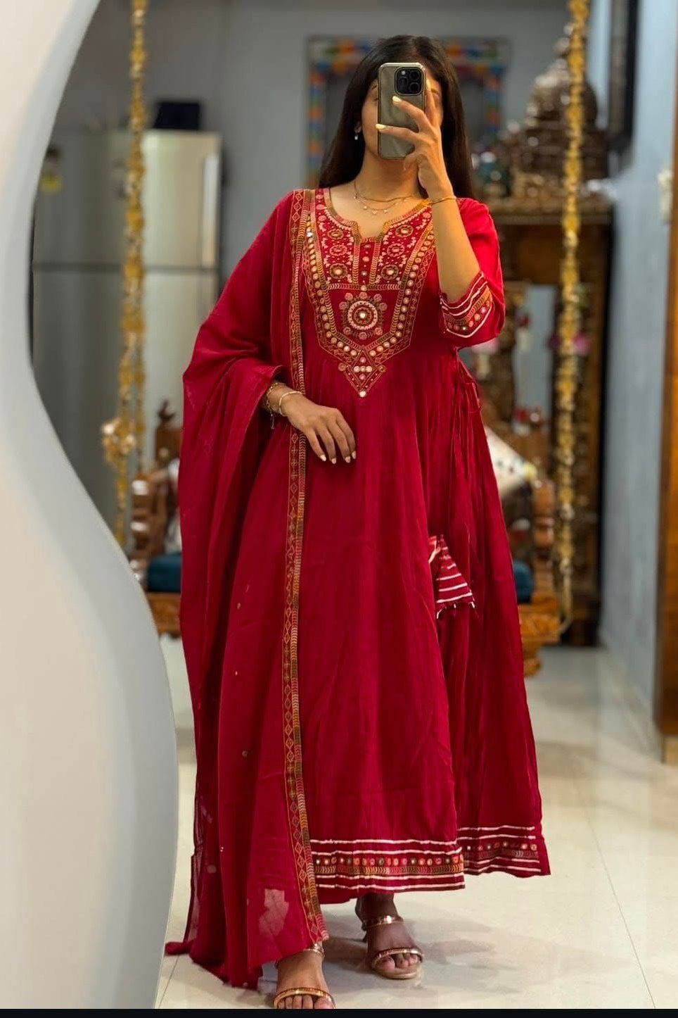 Rangini Red Anarkali Embroidery Set