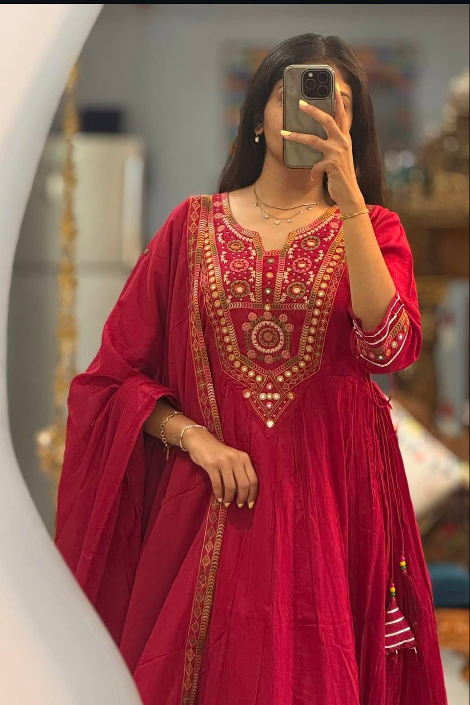 Rangini Red Anarkali Embroidery Set