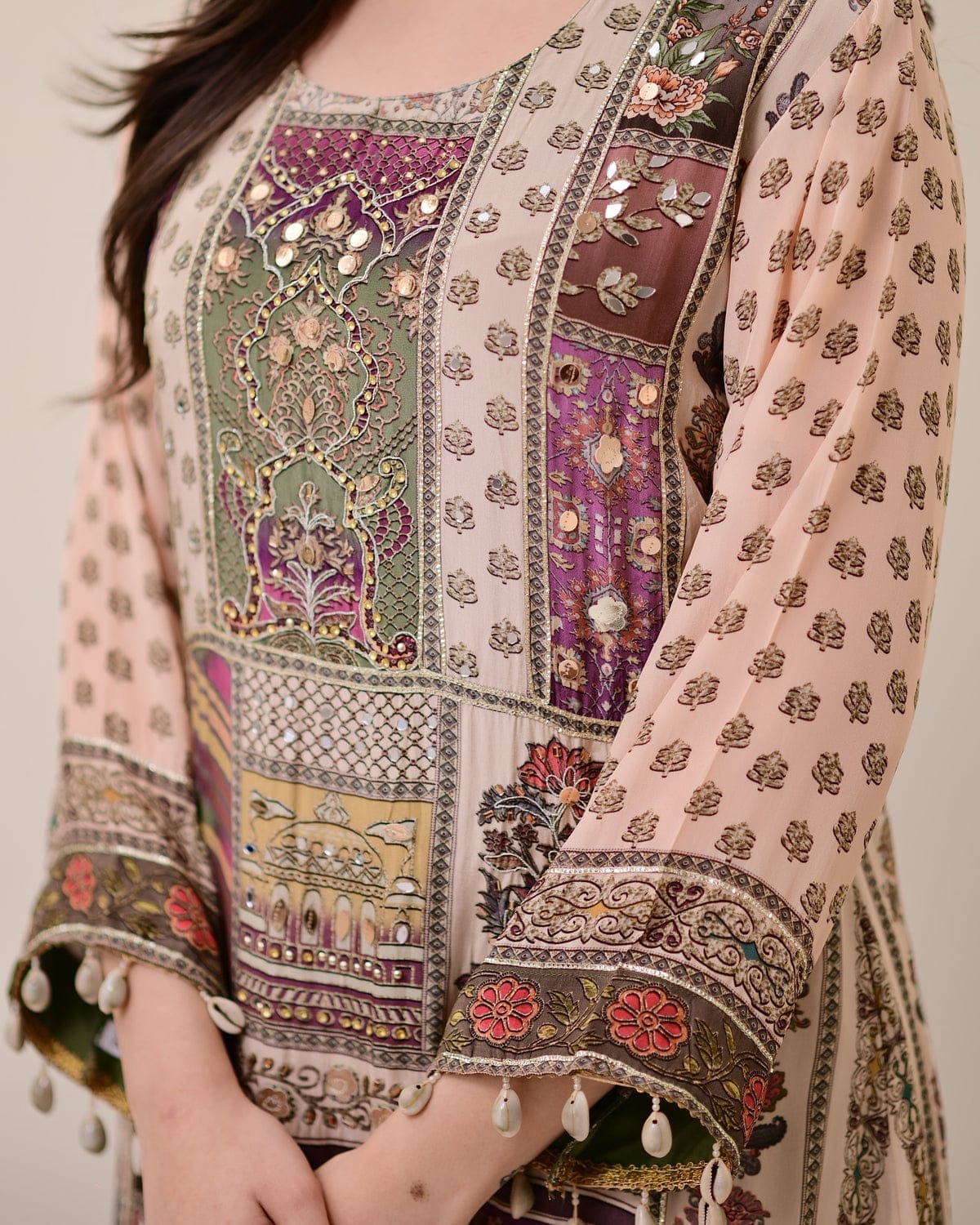 Noor-e-Rang Chinon Kurti Pant Set